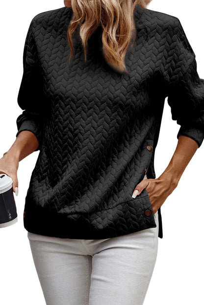 Quilted Cable Side Button Sweatshirt