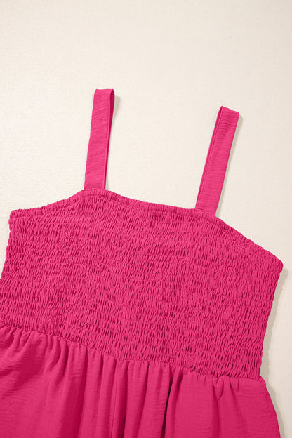 Solid Smocked Square Neck Sleeveless Jumpsuit