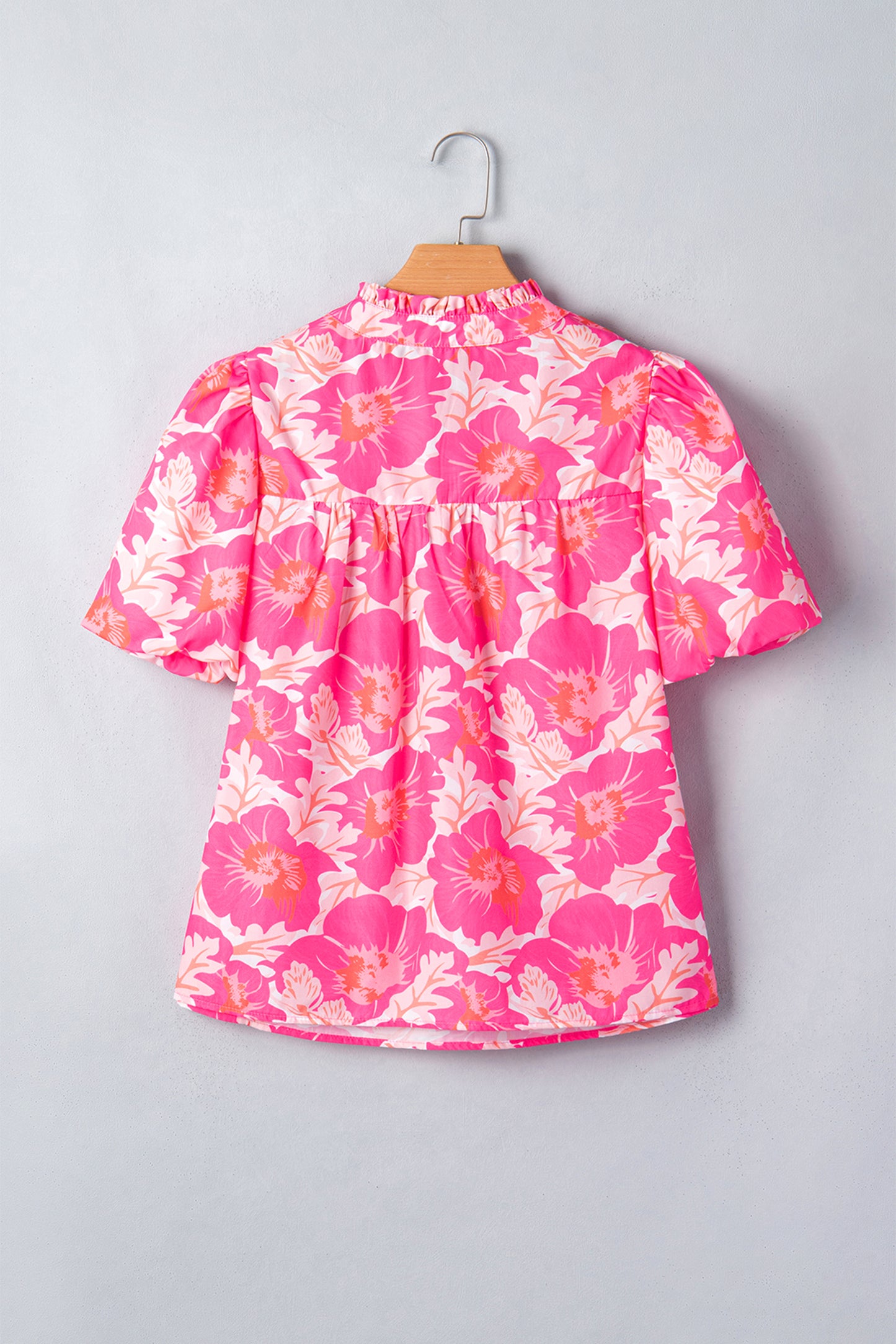 Floral Short Bubble Sleeve V-Neck Blouse