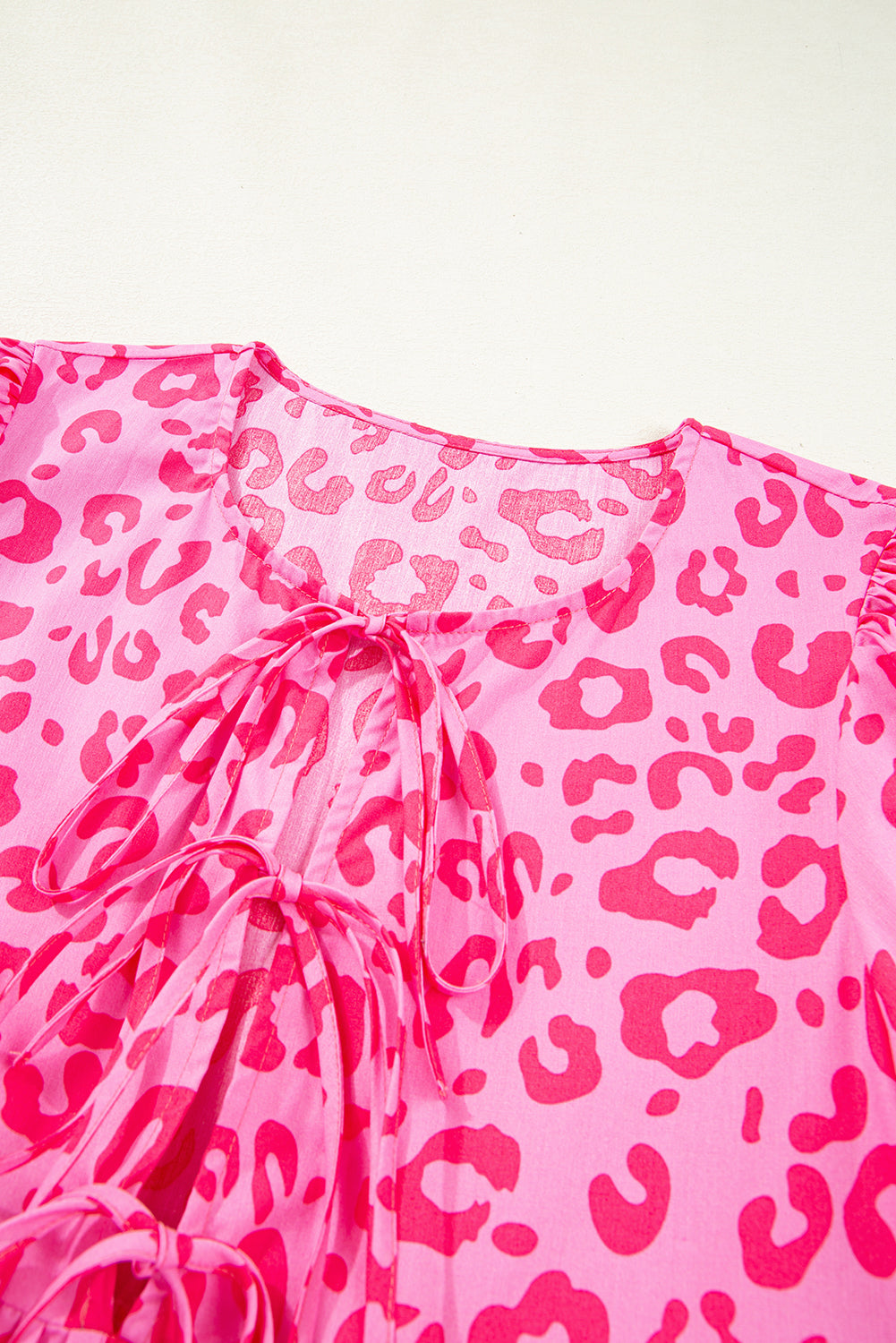 Leopard Puff Sleeve Tie-Front Mini Dress