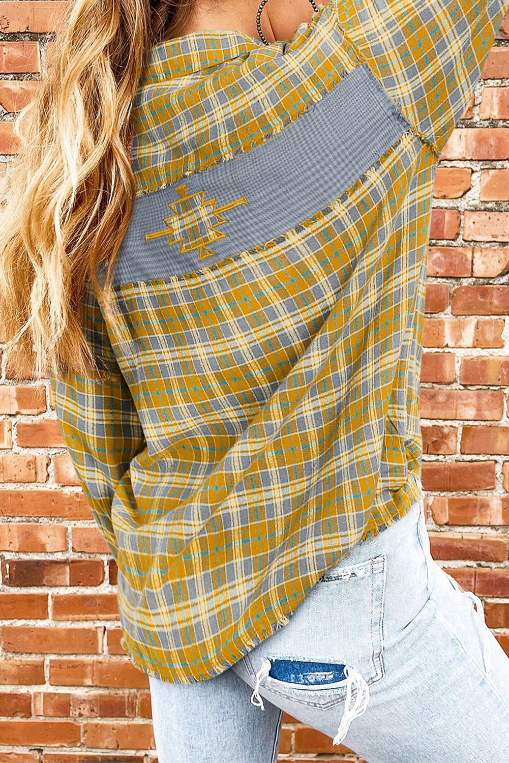 Plaid Embroidered Button Down Shacket