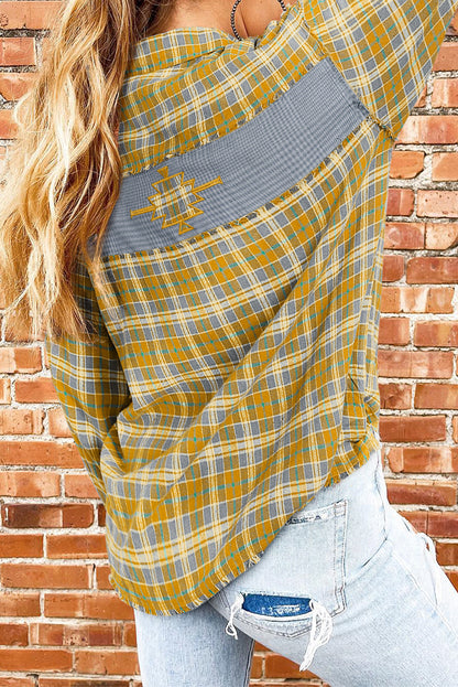 Plaid Embroidered Button Down Shacket