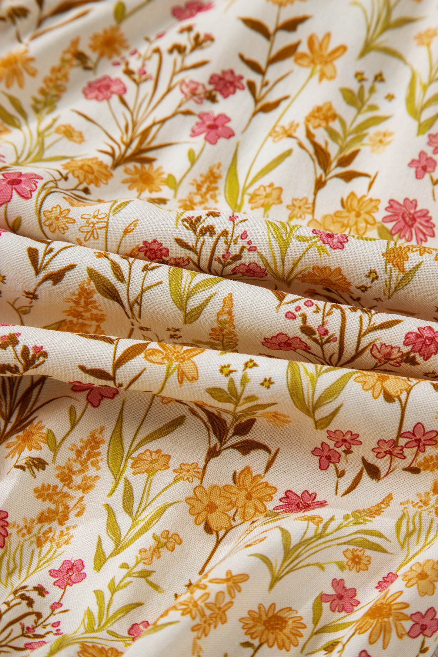 Floral Frilled Trim Smocked Cuff Dress