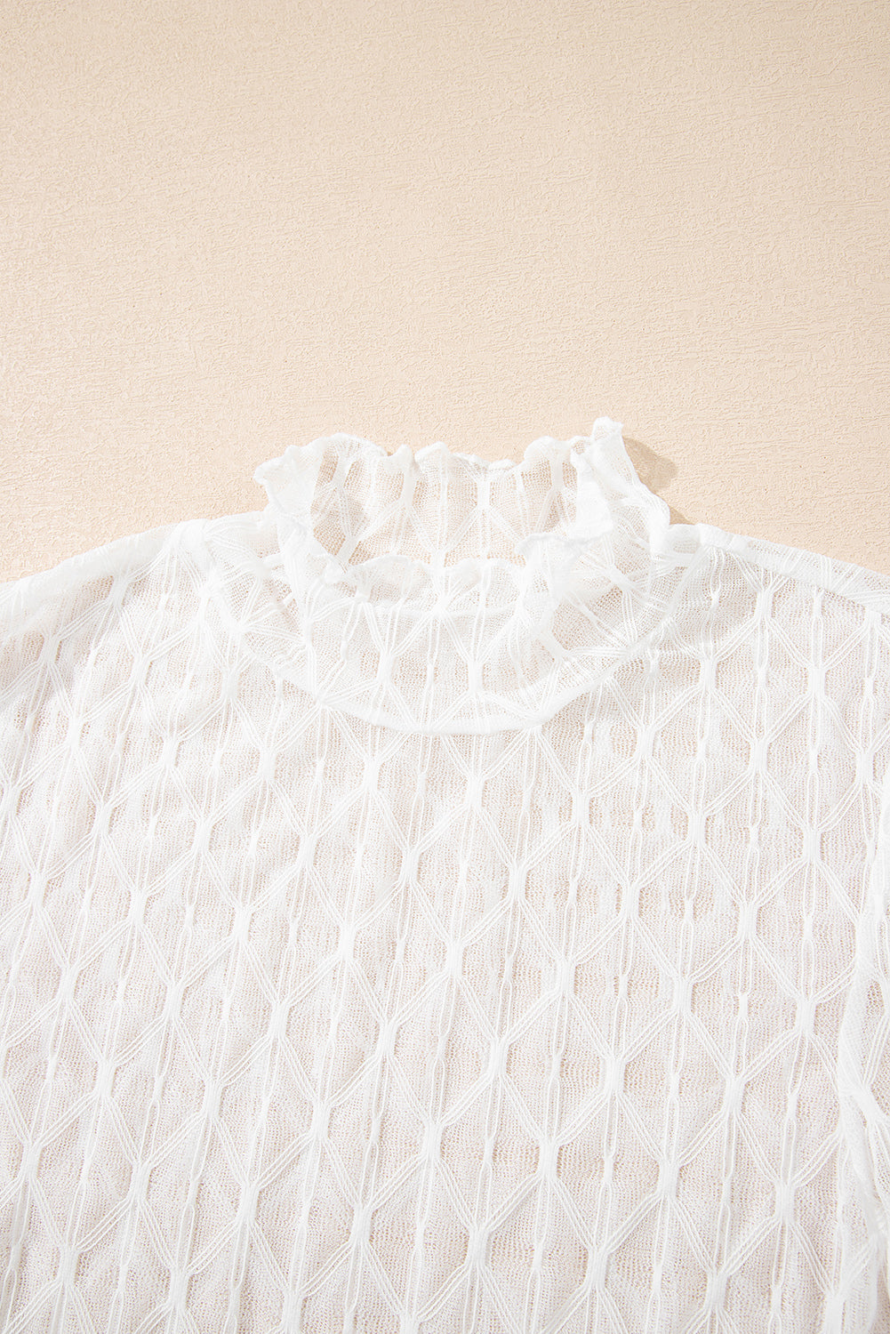 Sheer Mesh Lettuce Trim Long Sleeve Top