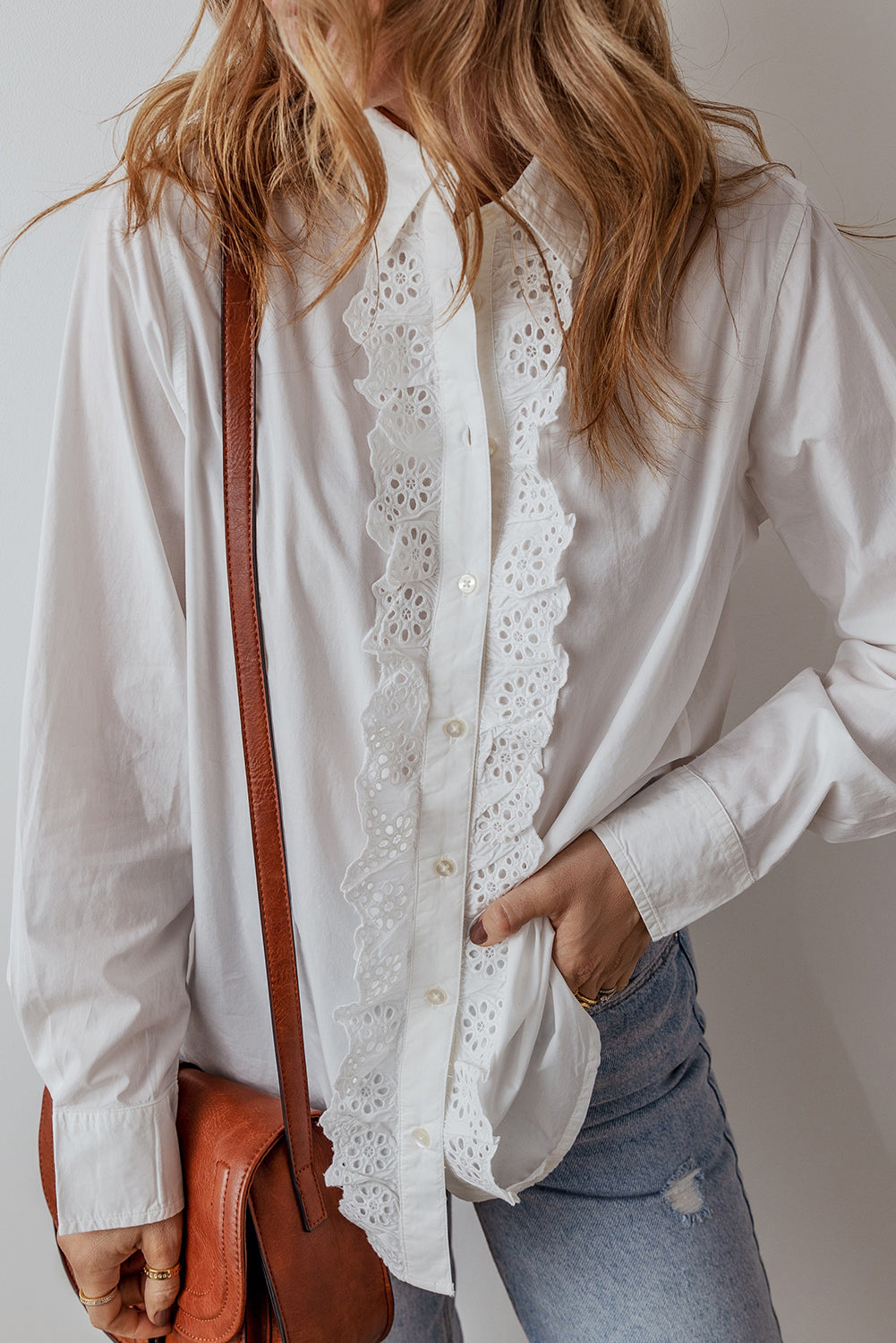 Lace Crochet Trim Buttoned Shirt