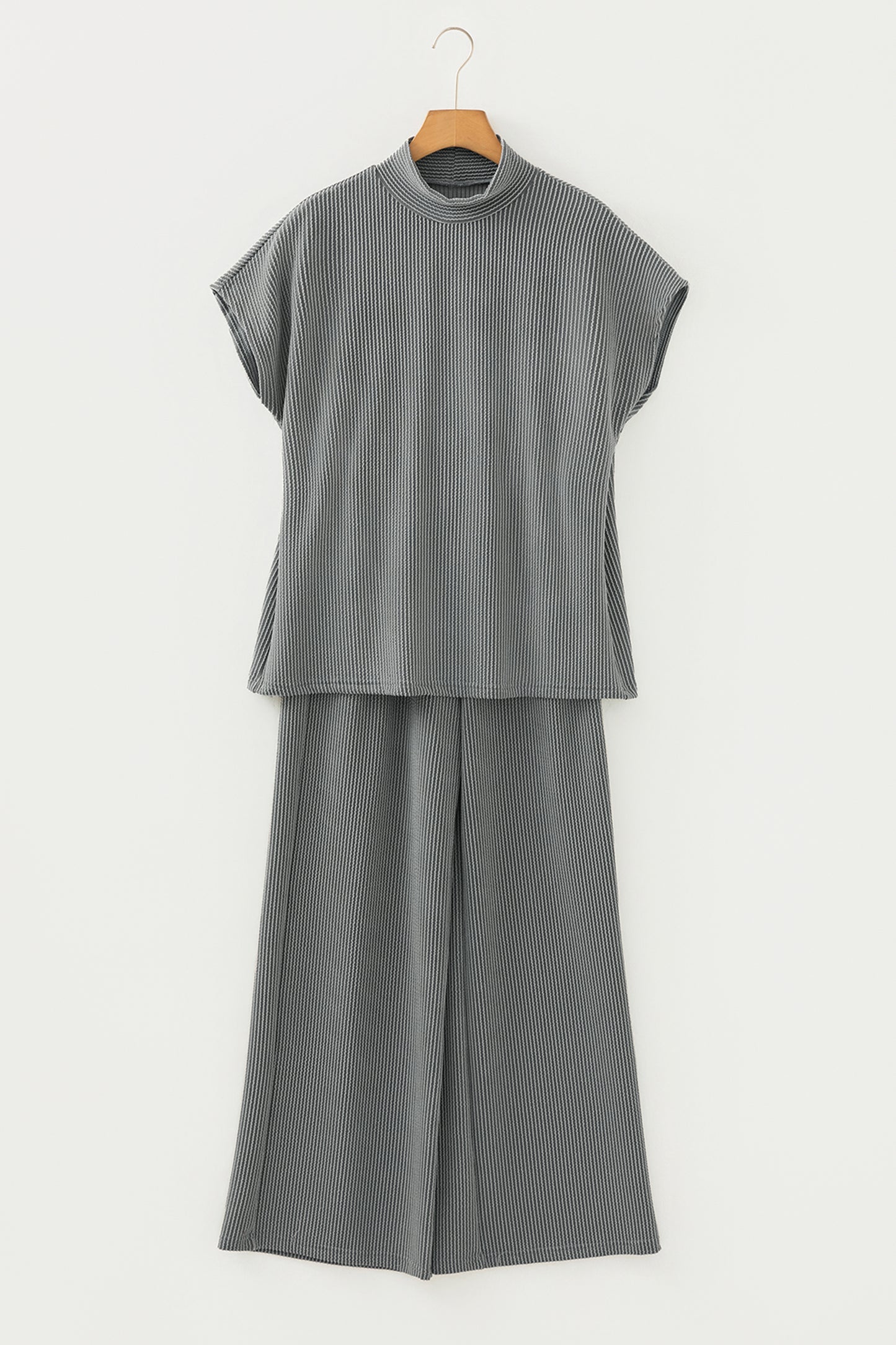 Corded Knit Mock Neck Tee and Pant Set