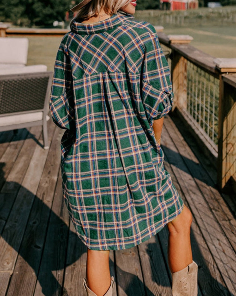 Plaid Oversize Buttoned Tunic Shirt