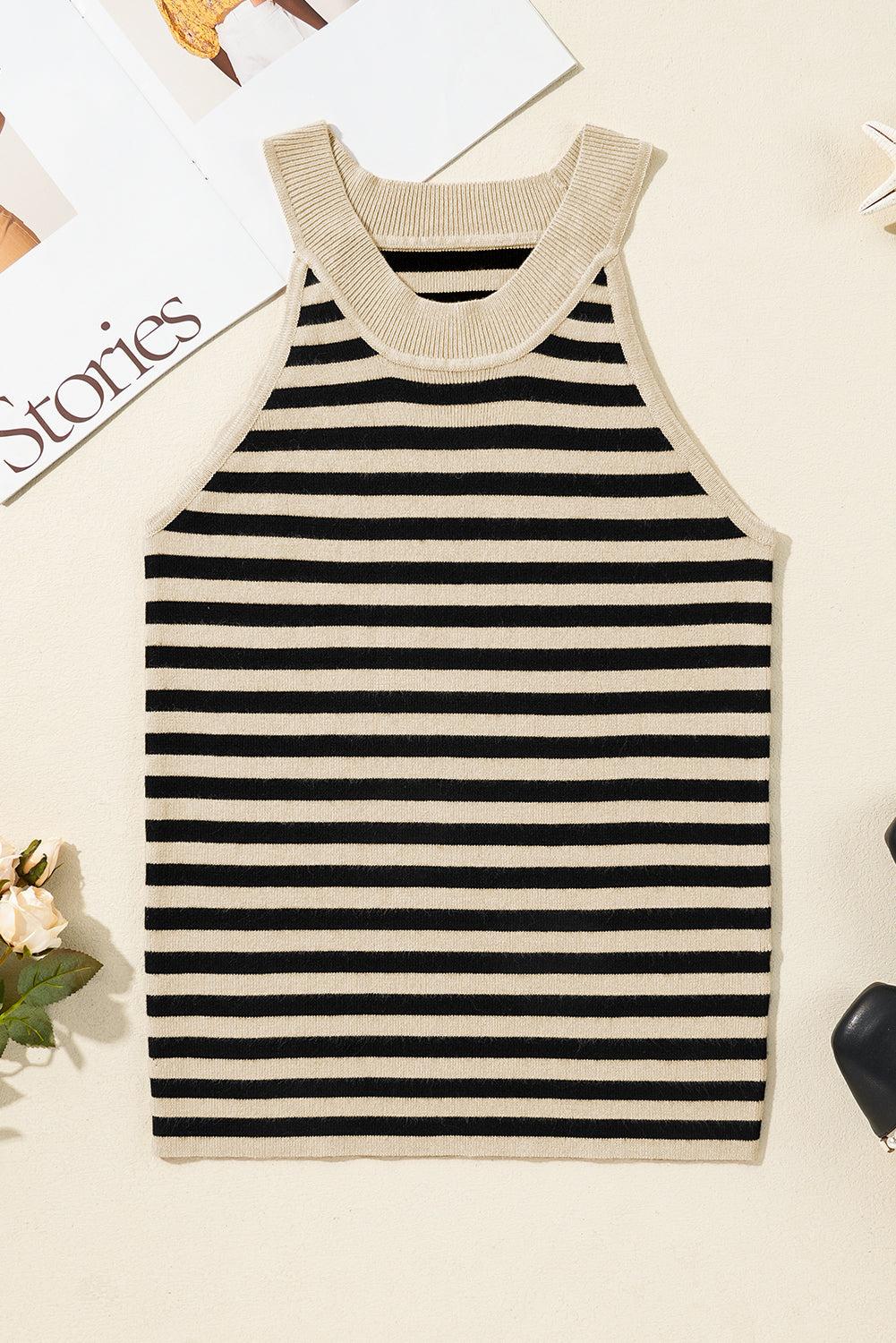 Stripe Sleeveless Crewneck Sweater Top