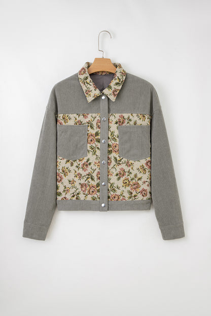 Floral Patchwork Ribbed Corduroy Shirt Jacket