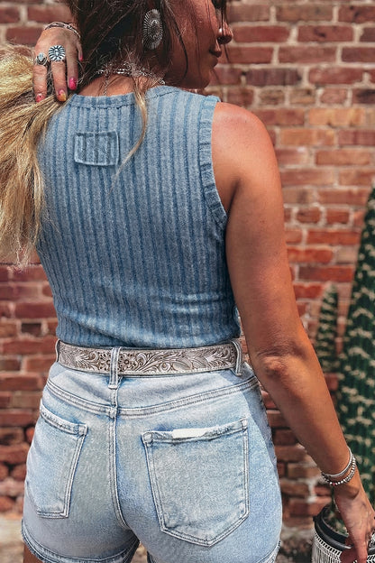 Solid Ribbed Knit Mineral Wash Tank Top