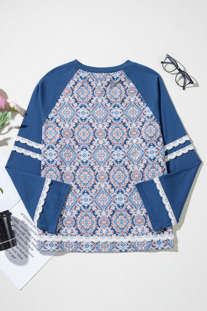 Geometric Lace Raglan Sleeve Top