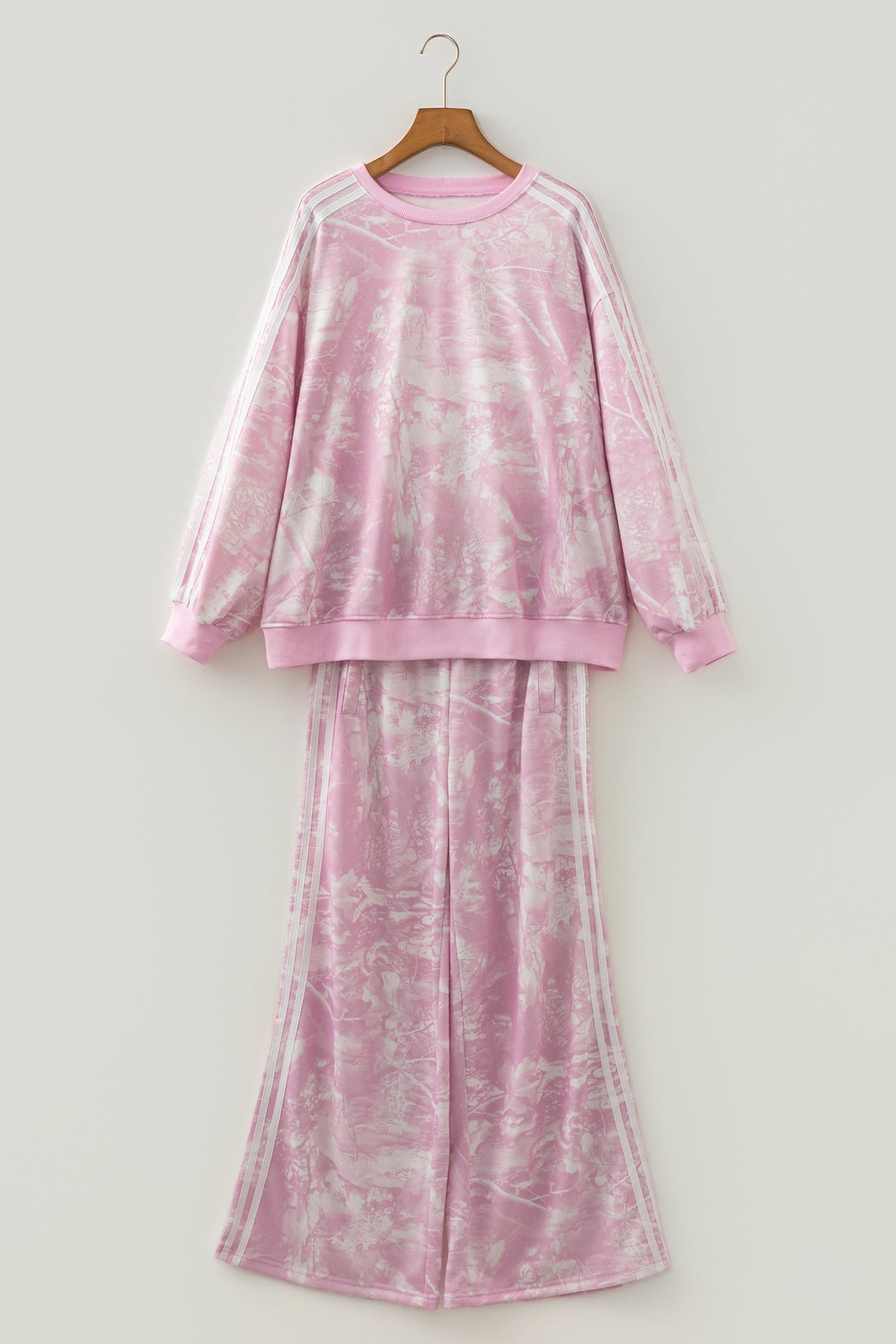Abstract Camo Side Stripe Top & Loose Pants Set