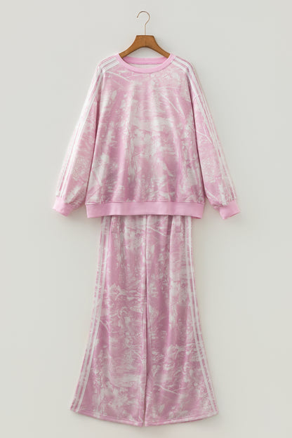 Abstract Camo Side Stripe Top & Loose Pants Set