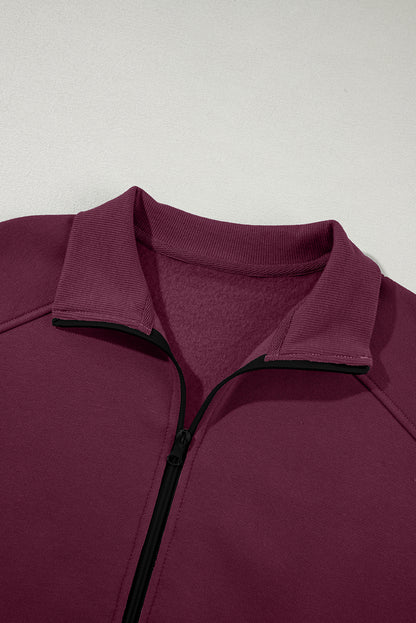 Solid Zip-Up Jacket and Drawstring Pants Set