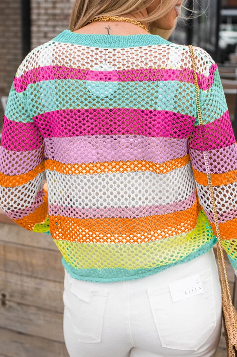 Colorblock Stripe Crochet Sweater