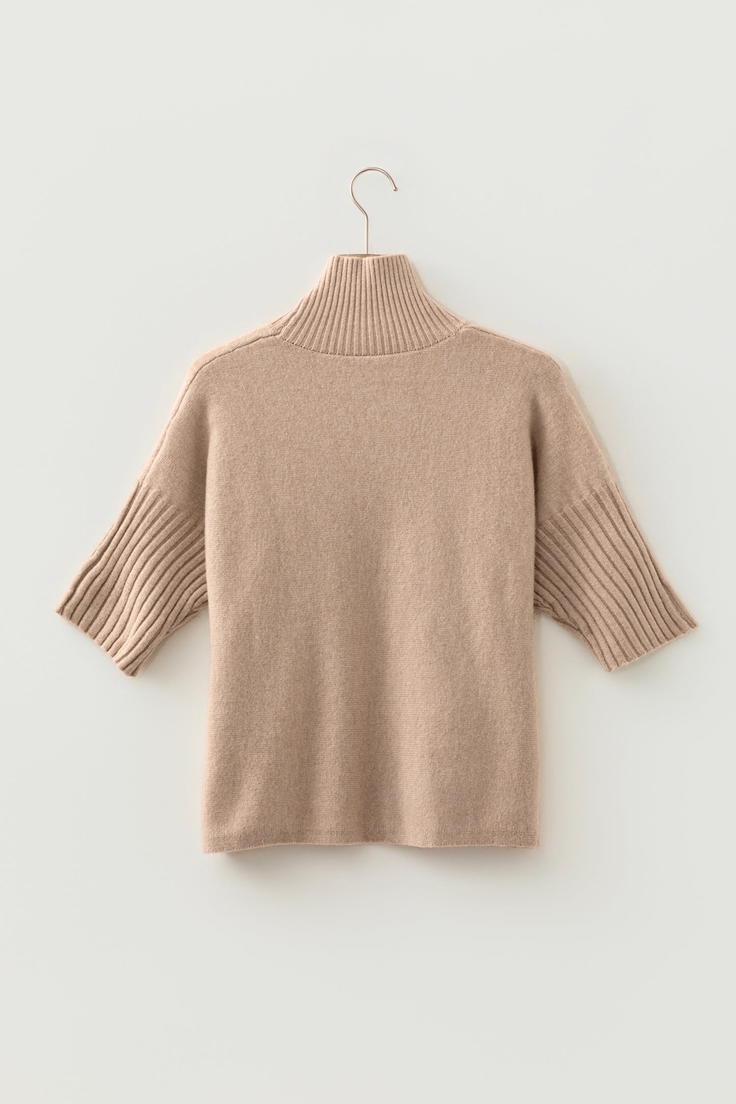Ribbed Trim High Neck Short Sleeve Sweater