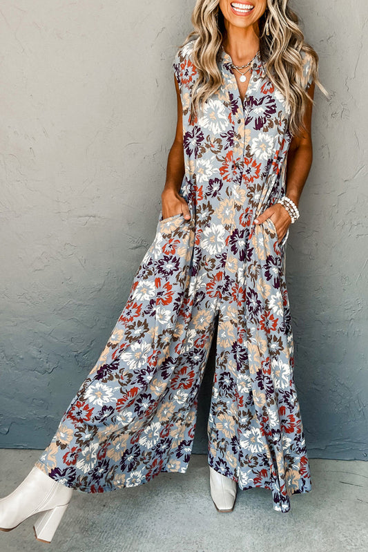 Floral Sleeveless Wide Leg Jumpsuit