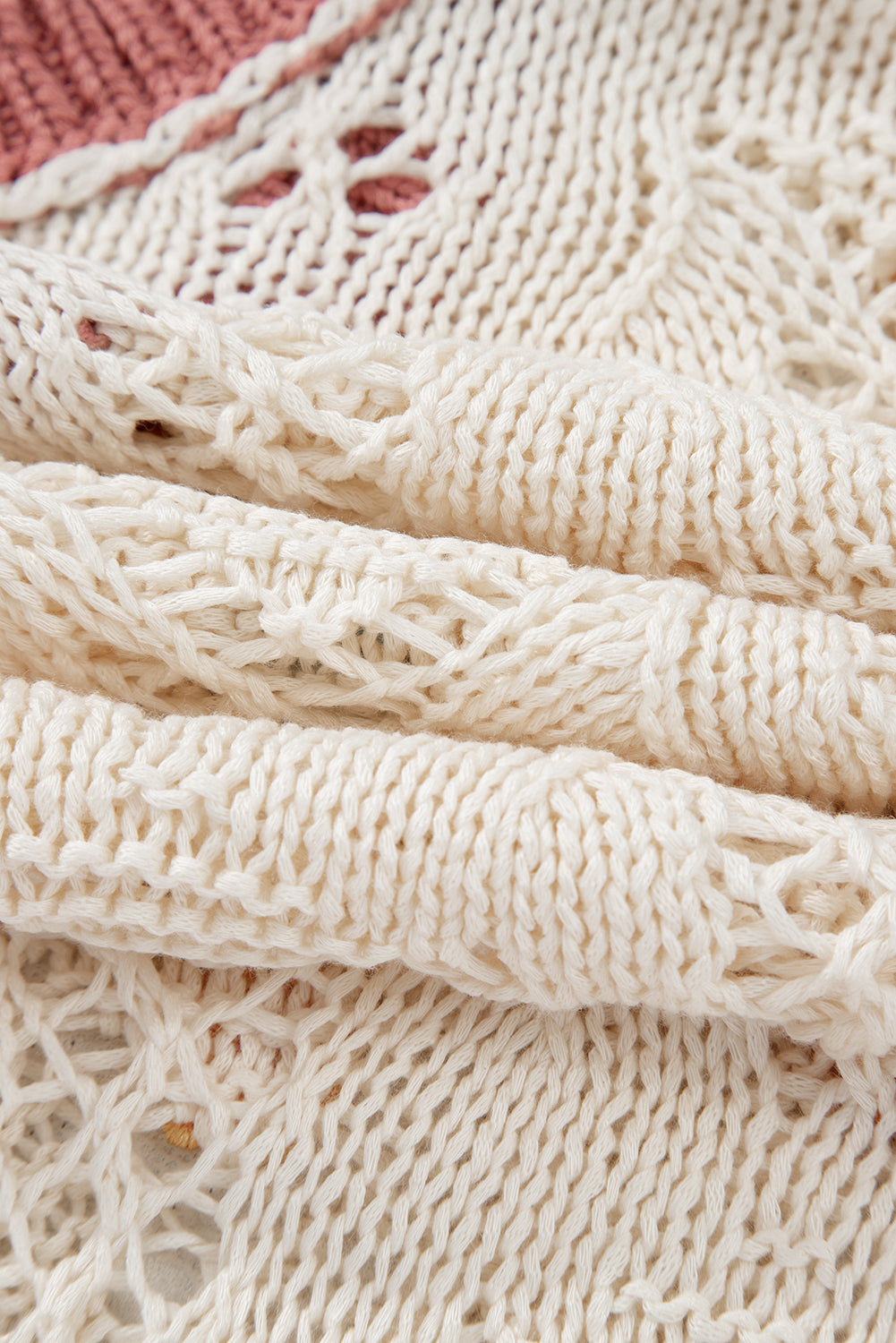 Flower Embroidered Colorblock Edge Hollowed Sweater