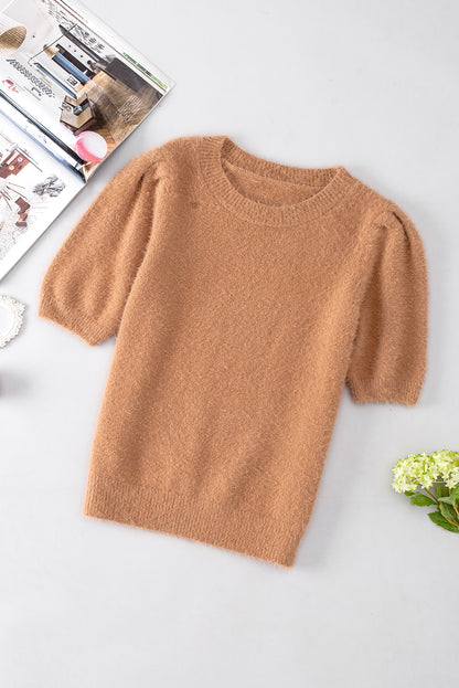 Fuzzy Short Puff Sleeve Sweater