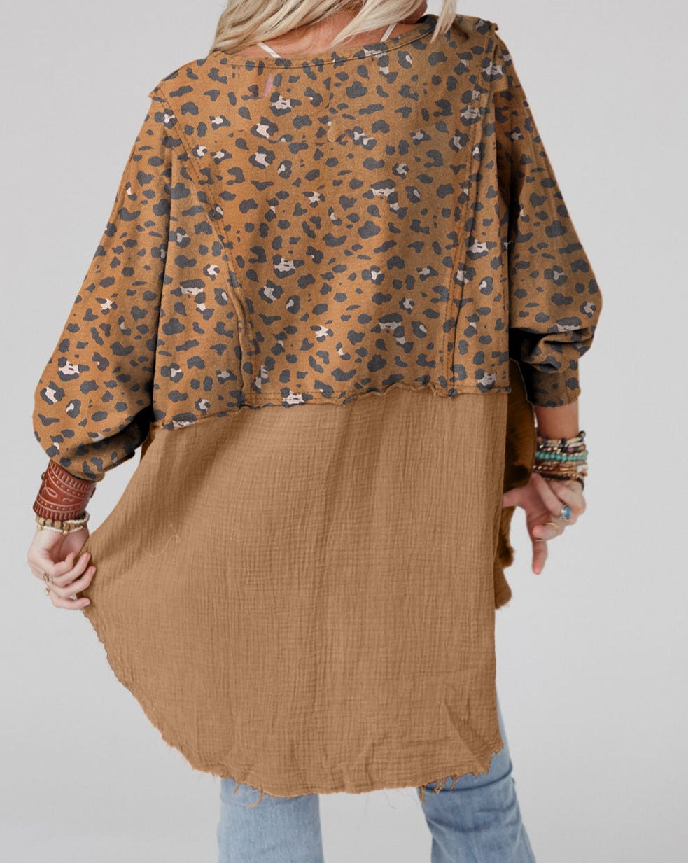 Leopard Colorblock Oversized Blouse