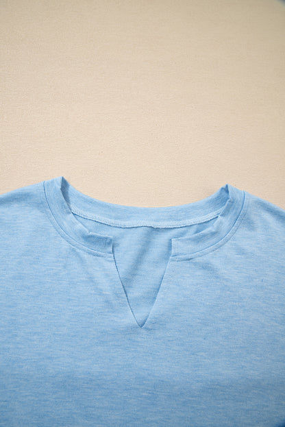 Solid V-Neck Raw Hem Long Sleeve Top