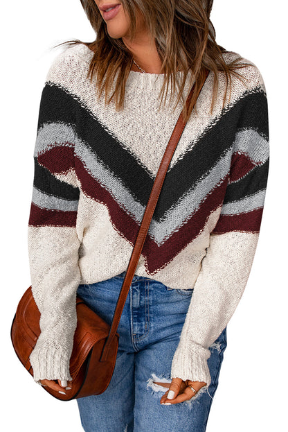 Chevron Stripe Drop Shoulder Sweater