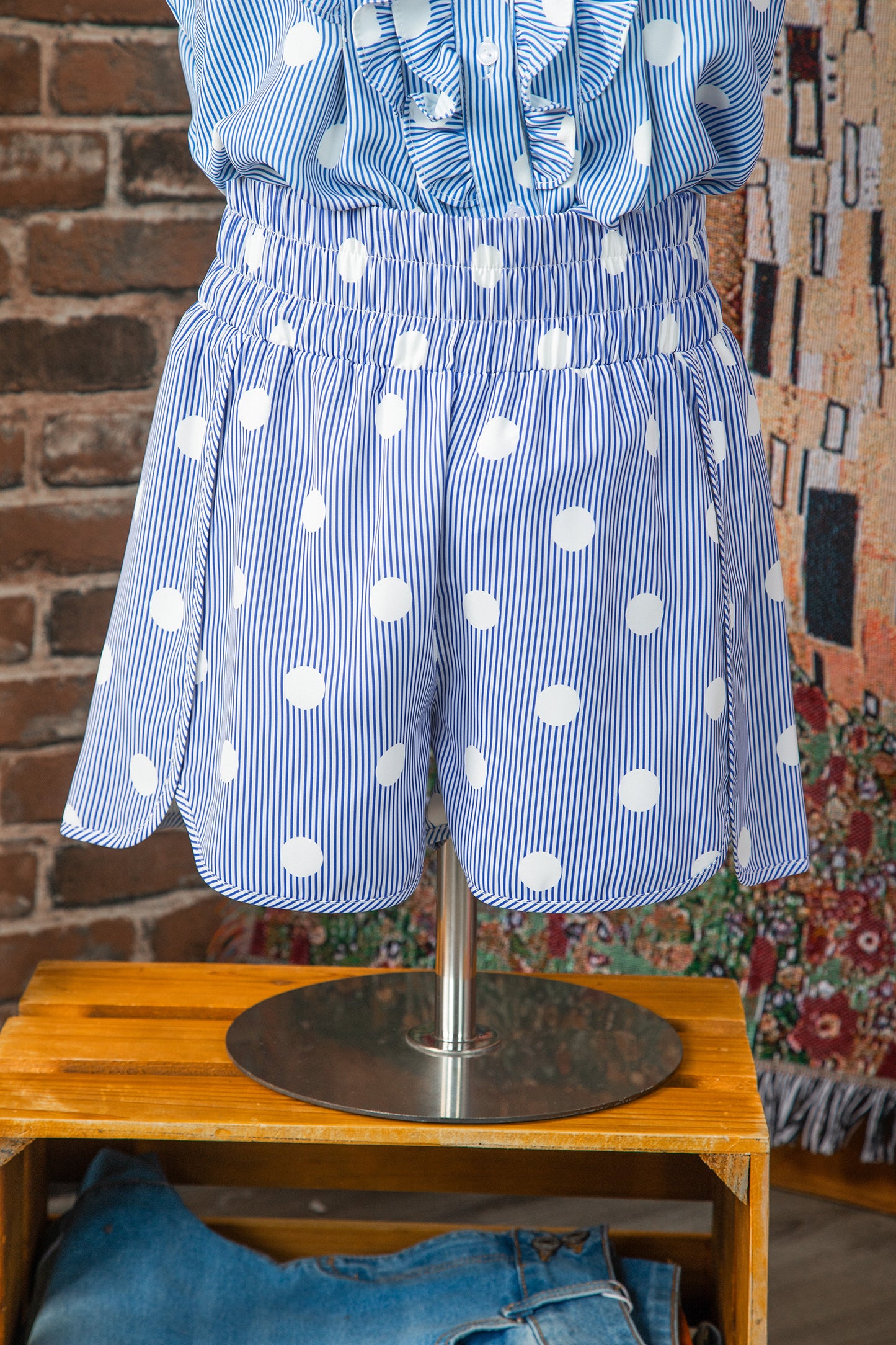 Polka Dot Shirred High Waist Shorts