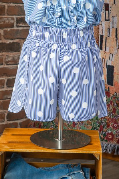 Polka Dot Shirred High Waist Shorts