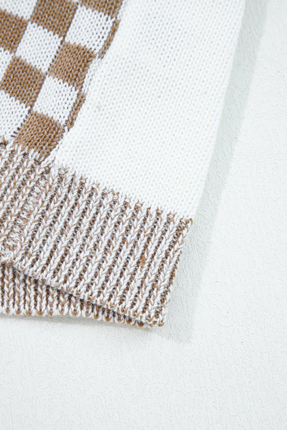 Plus Size Checker Drop Shoulder Open Front Cardigan