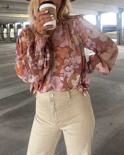 Floral Bubble Sleeve Blouse