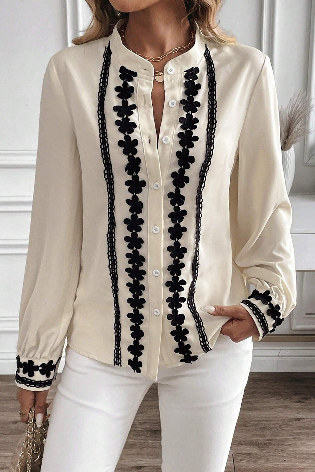 Floral Embroidered Long Sleeve Shirt