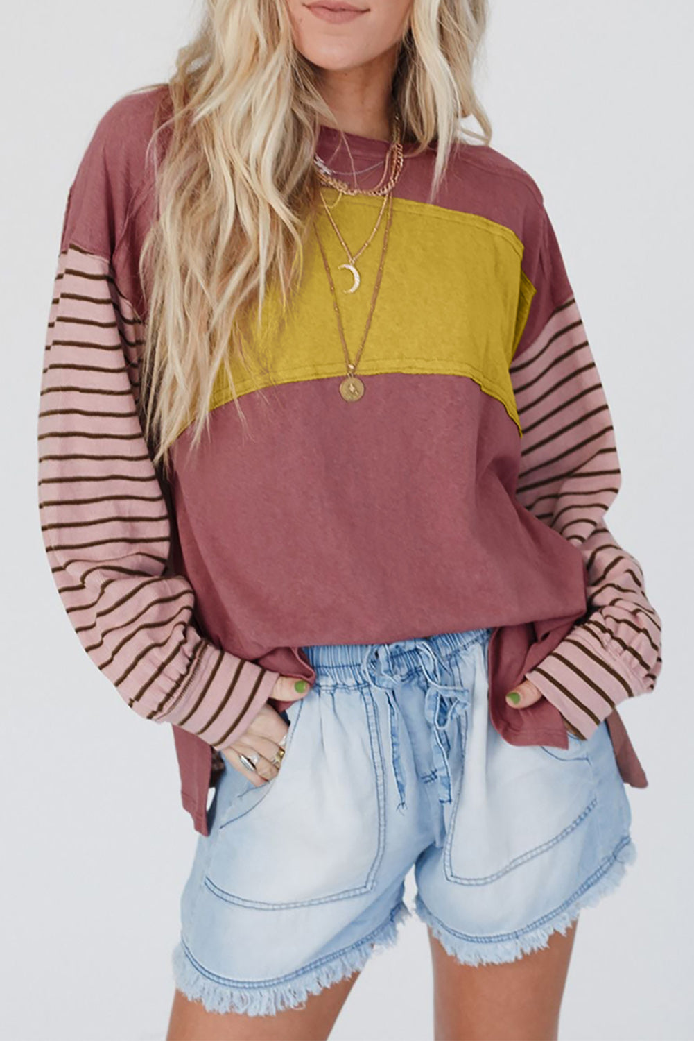 Colorblock Stripe Bishop Sleeve Top