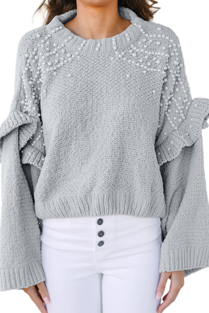 Ruffle Wide Sleeve Pearl Sweater