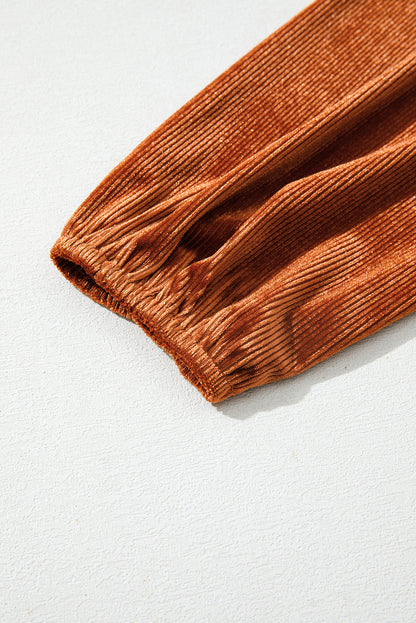 Velvet Ribbed Square Neck Puff Sleeve Top