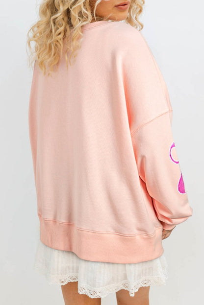 Sequin Bow Drop Shoulder Sweatshirt