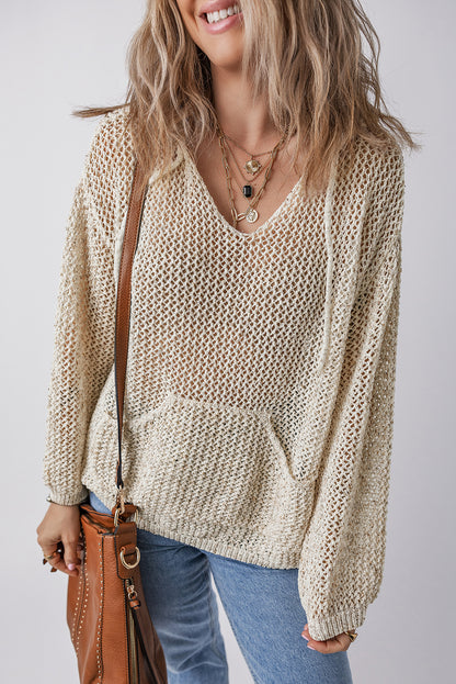 Hollowed Knit Kangaroo Pocket Sweater