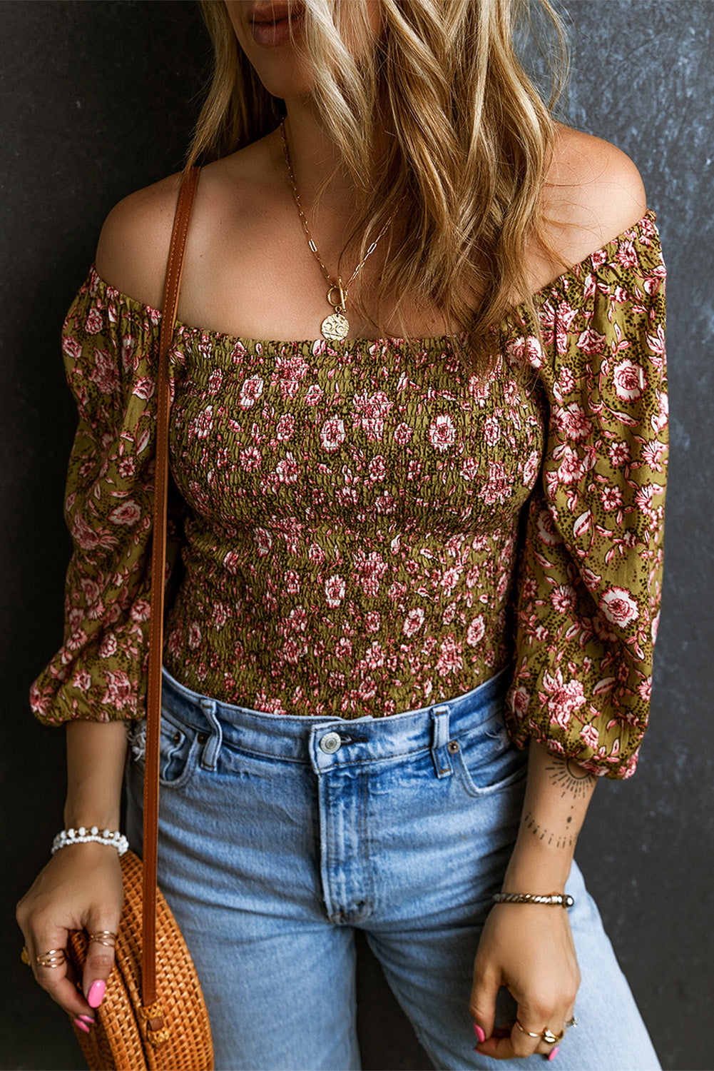 Floral Smocked Off Shoulder Blouse