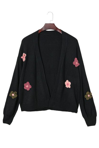 Floral Applique Drop Shoulder Cardigan