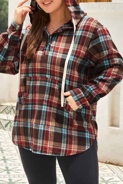 Plus Size Plaid Half Buttoned Hoodie