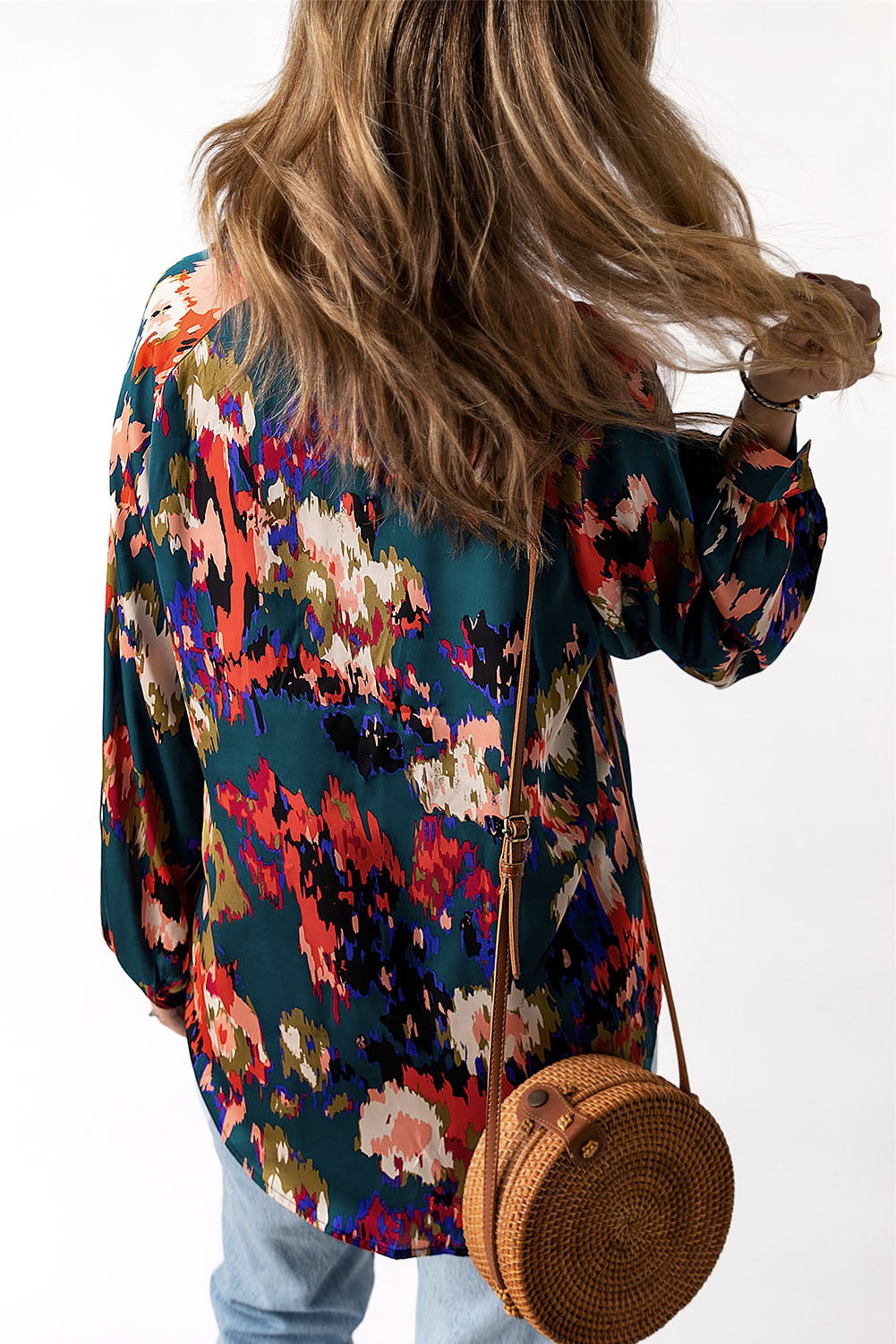 Abstract Floral Puff Sleeve Blouse