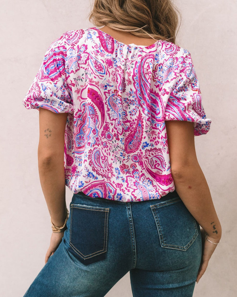 Paisley Short Puff Sleeve Blouse