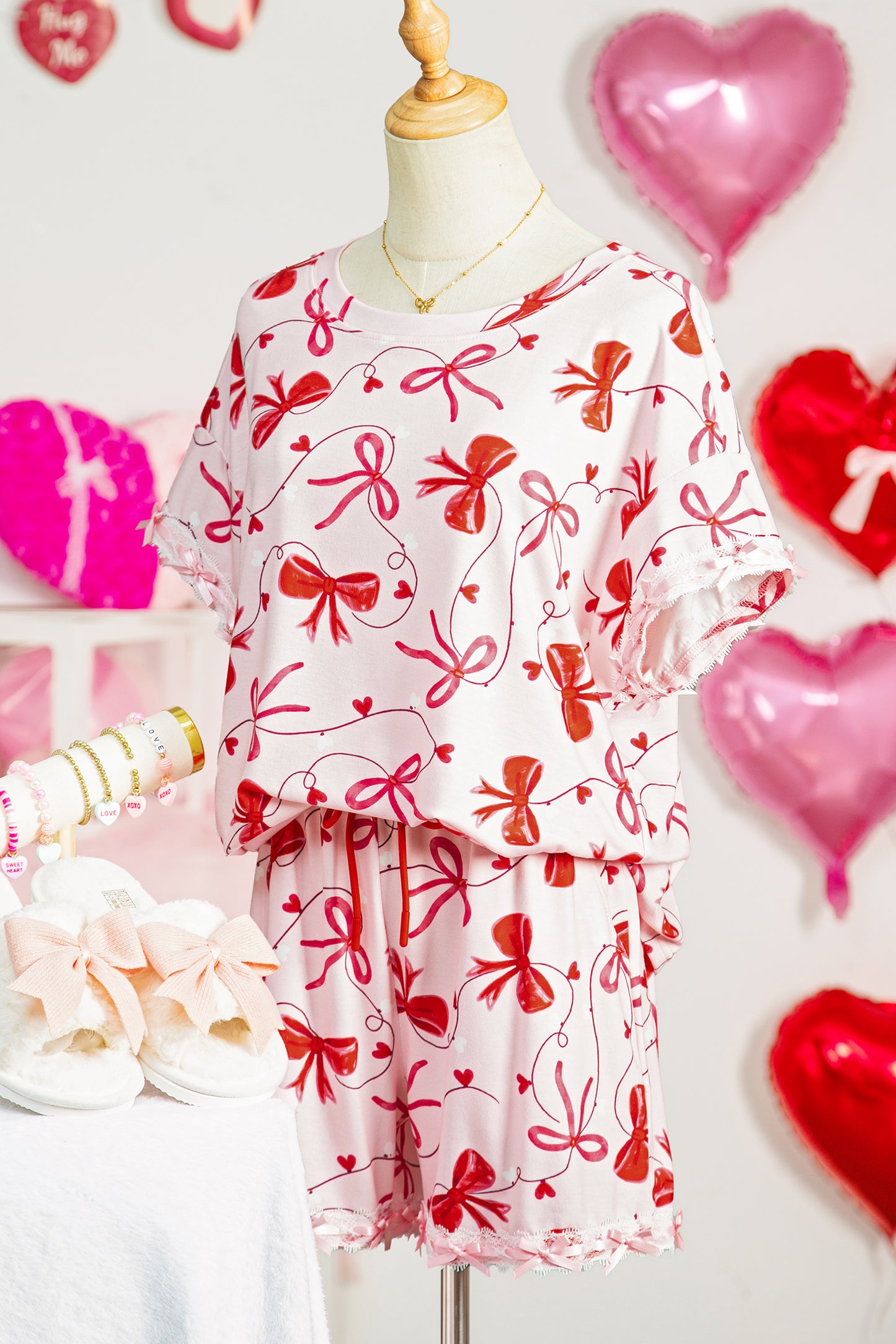 Valentine Bow Tee and Shorts Lounge Set
