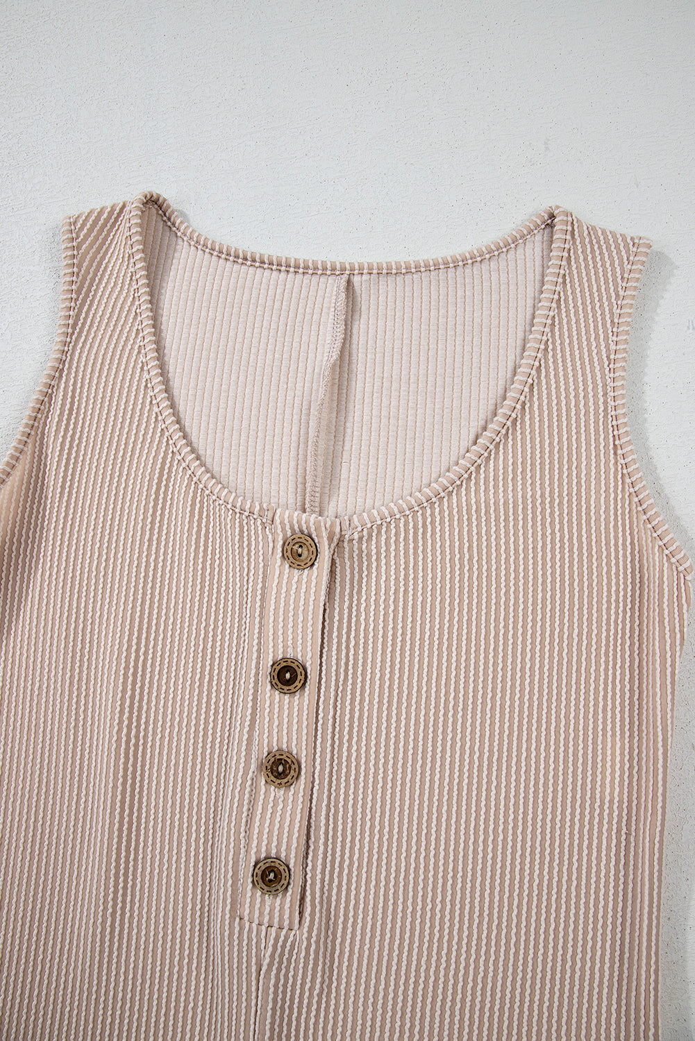 Corded Knit Side Pockets Buttoned Sleeveless Romper