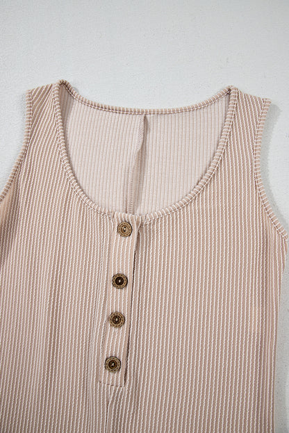 Corded Knit Side Pockets Buttoned Sleeveless Romper