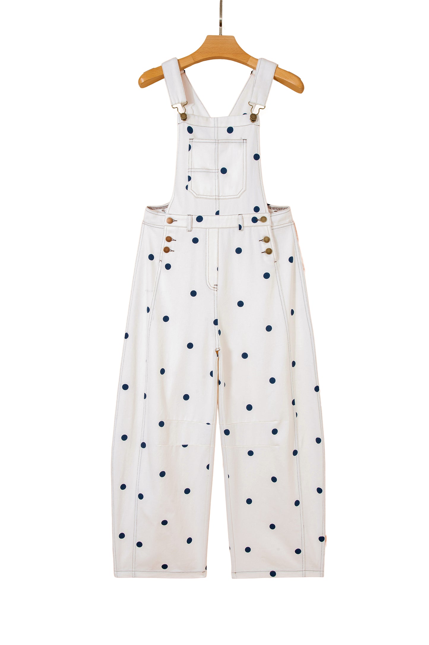 Polka Dot Denim Barrel Leg Overalls Jumpsuit