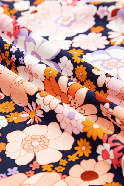 Floral Smocked High Waist Square Neck Jumpsuit