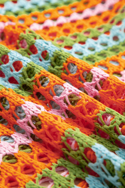 Stripe Open-Knit Beach Cover-Up Sweater