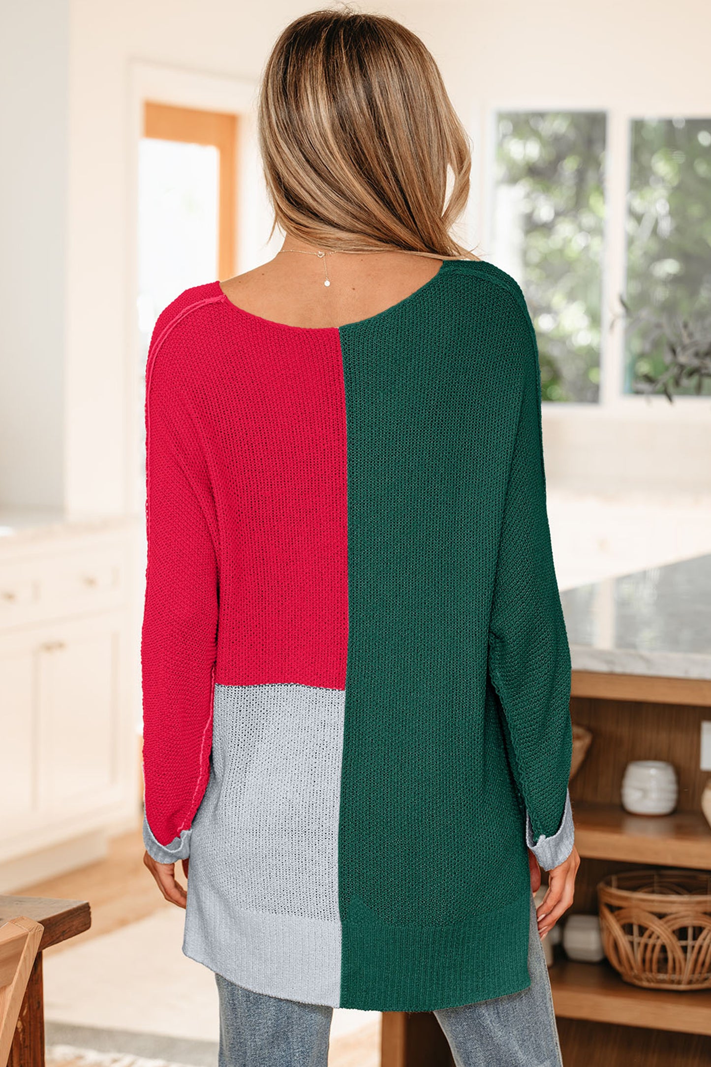 Colorblock Knit V-Neck Sweater
