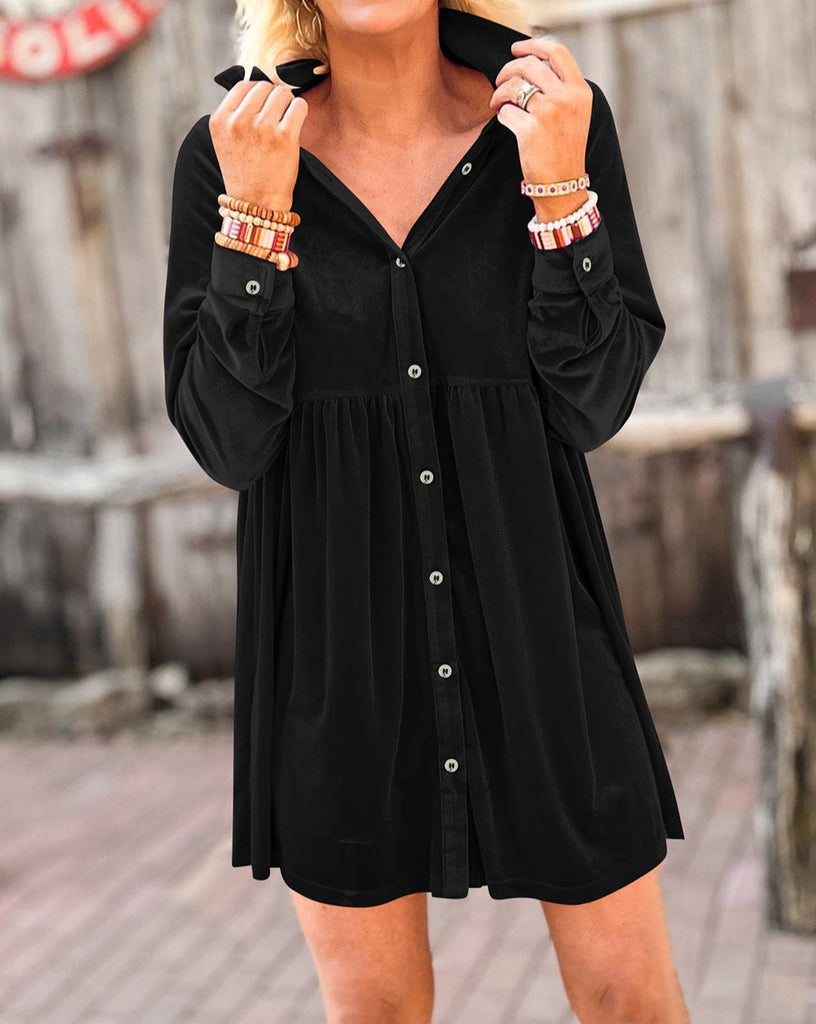 Velvet button store up shirt dress