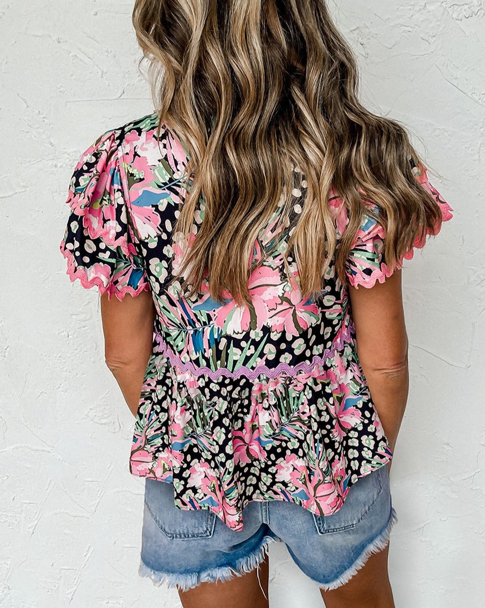 Floral Tiered Short Sleeve Blouse